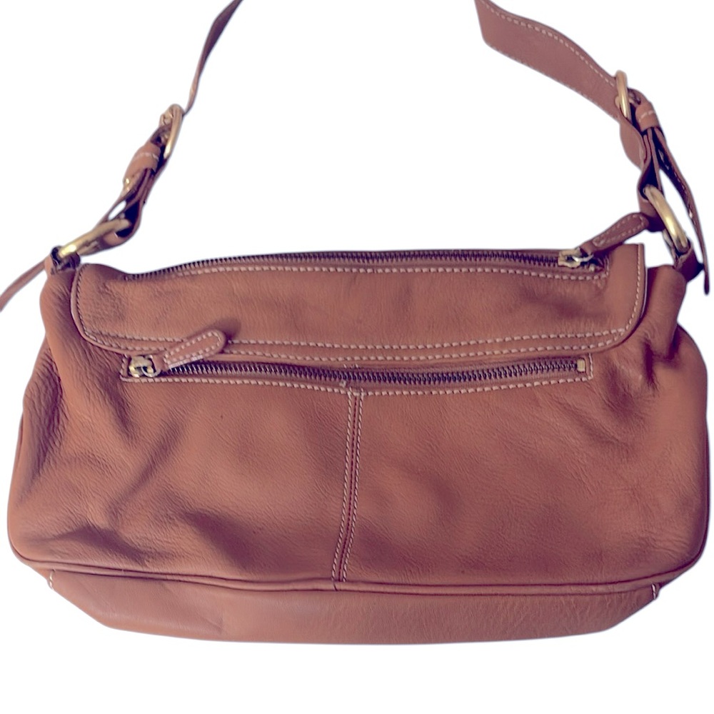 Luce leather hobo handbag, front pockets , back zip pouch, tan color - Picture 4 of 10